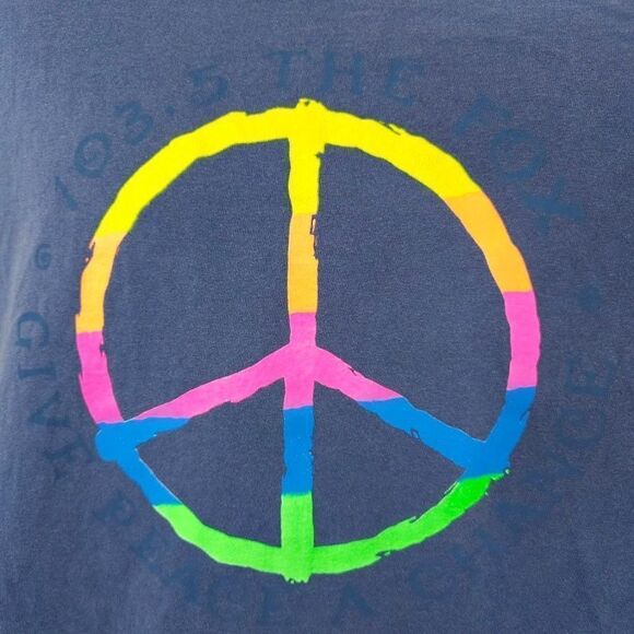 Peace Symbol T Shirt Vintage 90s 103.5 The Fox Classic Rock Denver Radio Station - Picture 2 of 7
